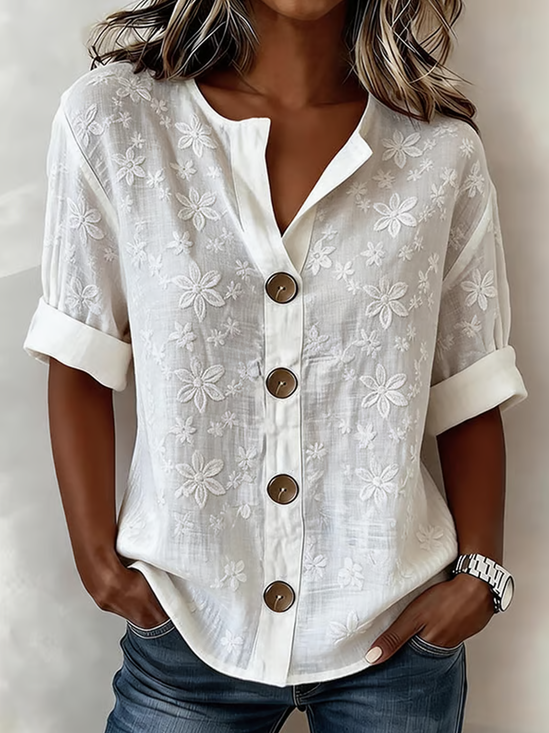 Floral Vintage Loose Stand Collar Shirt