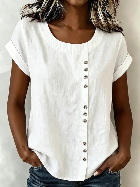 Linen Blend Vintage Crew Neck Shirt