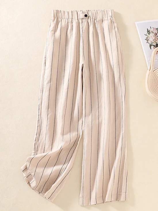 Cotton And Linen Striped Loose Casual Pants
