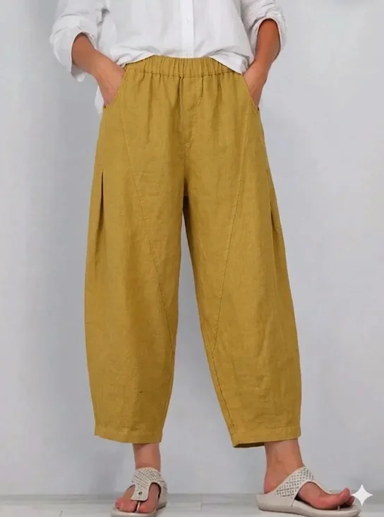 Plain Cotton And Linen Loose Ankle pants Elastic Waist Casual Harem Pants