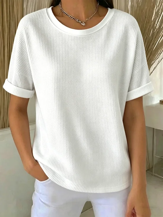 Women Plain Vintage Short Sleeve T-shirt
