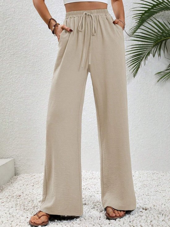 Women's  Elastic Waist H-Line Wide Leg Pants Daily Going Out Pants Off White Casual Split Joint Plain Spring/Fall Pants