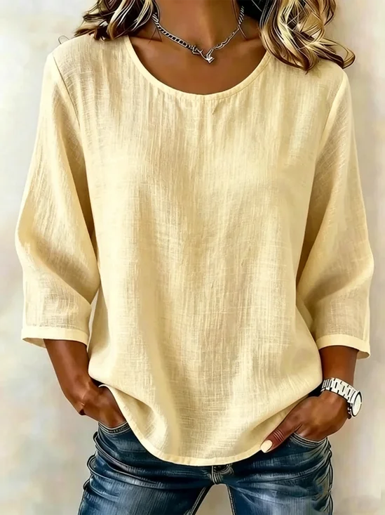 Linen Blend Plain Vintage Shirt