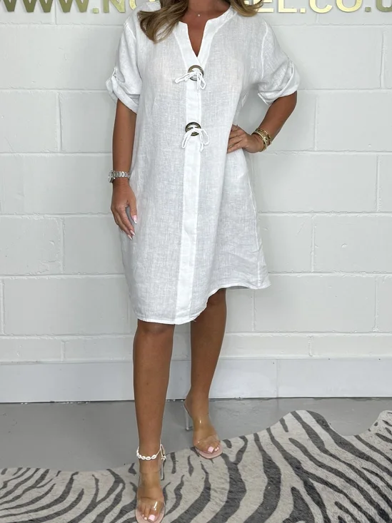 Casual Plain V Neck Midi Dress