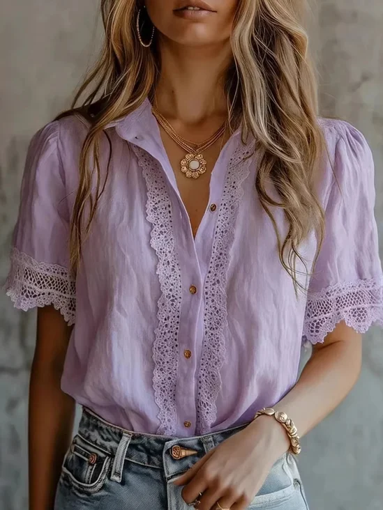 Cotton Casual Plain Shirt Collar Shirt