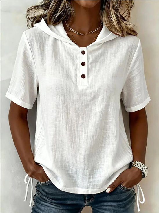 Women Plain Hoodie Vintage Short Sleeve T-shirt