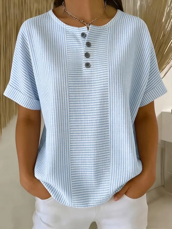 Women Striped Vintage Short Sleeve T-shirt