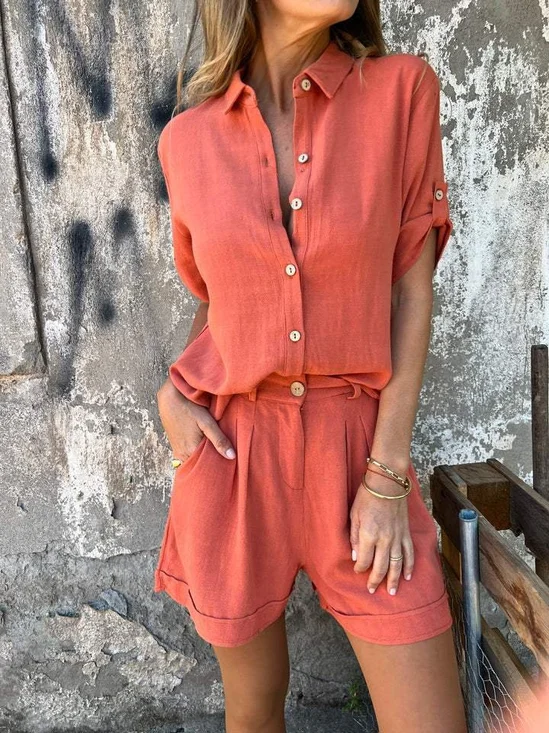 Women's Split Joint Plain Daily Going Out Two-Piece Set Orange Casual Summer Top With Pants Matching Set