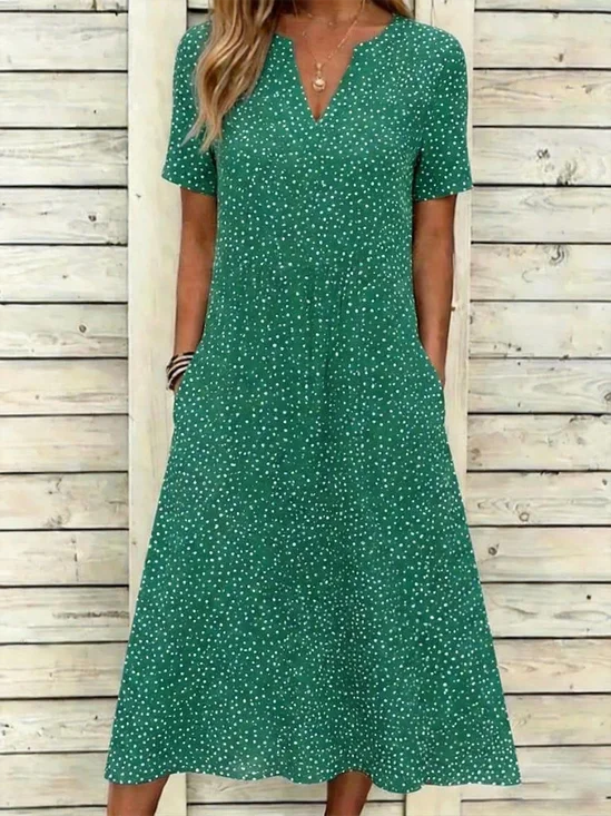 Polyester Cotton Elegant Abstract Polka Dots Loose Dress With No