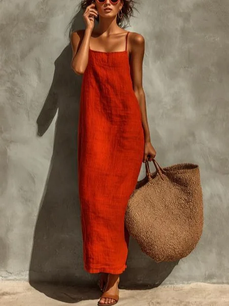 Casual Plain Spaghetti Midi Dress