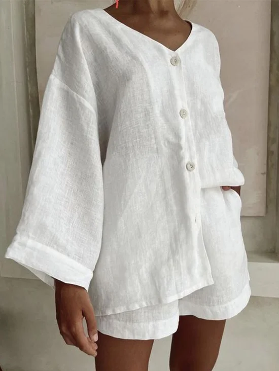 Casual Plain Crew Neck Two-Piece Set