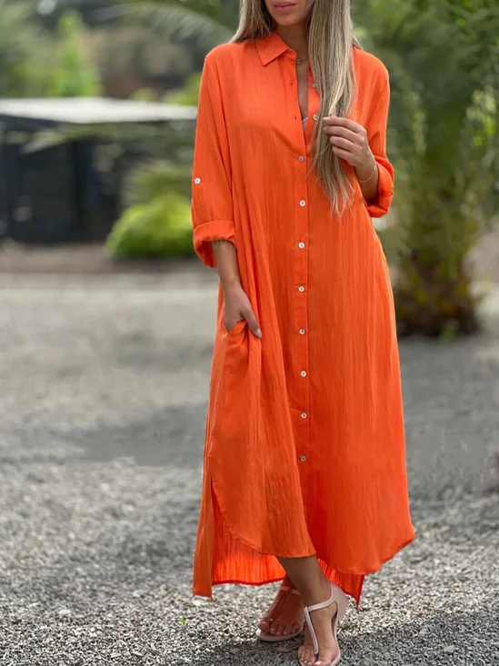 Casual Shirt Collar Midi Dress