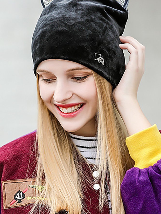 Girly Shimmer Beaded Velvet Hat With Cat Ears roselinlin