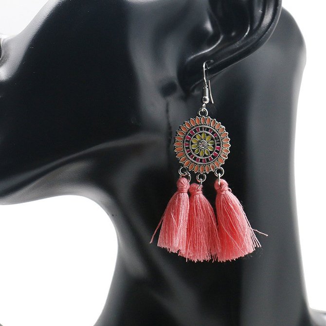 Womens Tassel  Alloy Round Earrings