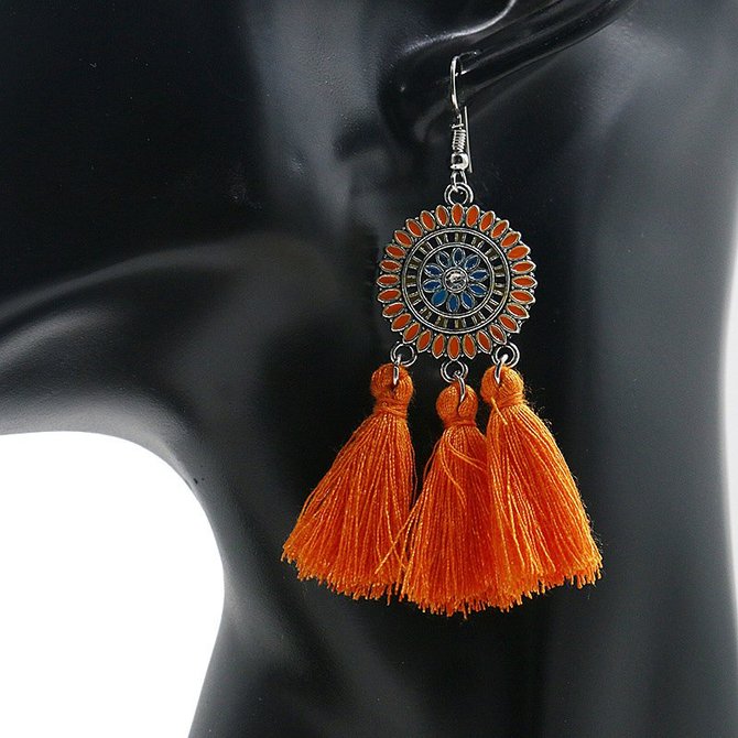 Womens Tassel  Alloy Round Earrings