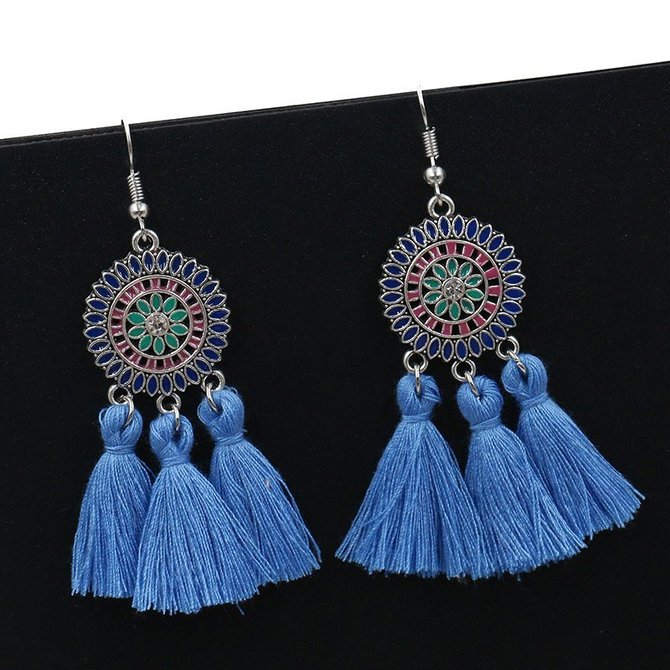 Womens Tassel  Alloy Round Earrings