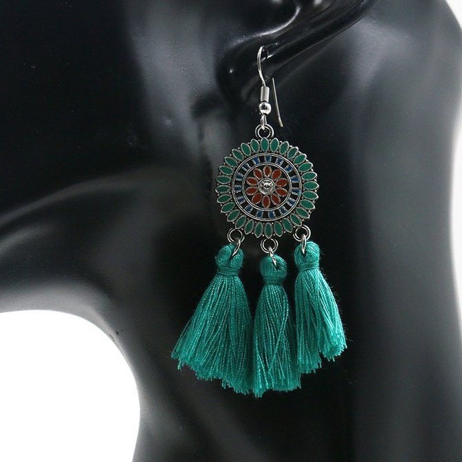 Womens Tassel  Alloy Round Earrings