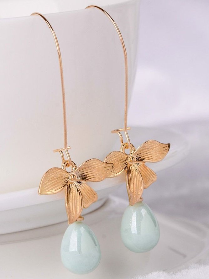 Women Stud Orchid Flower Sage Green Pearl Earring Hook Dangle Bridal