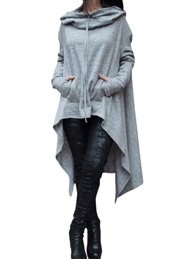 Solid Cotton Casual Long Sleeve Plus Size Hoody
