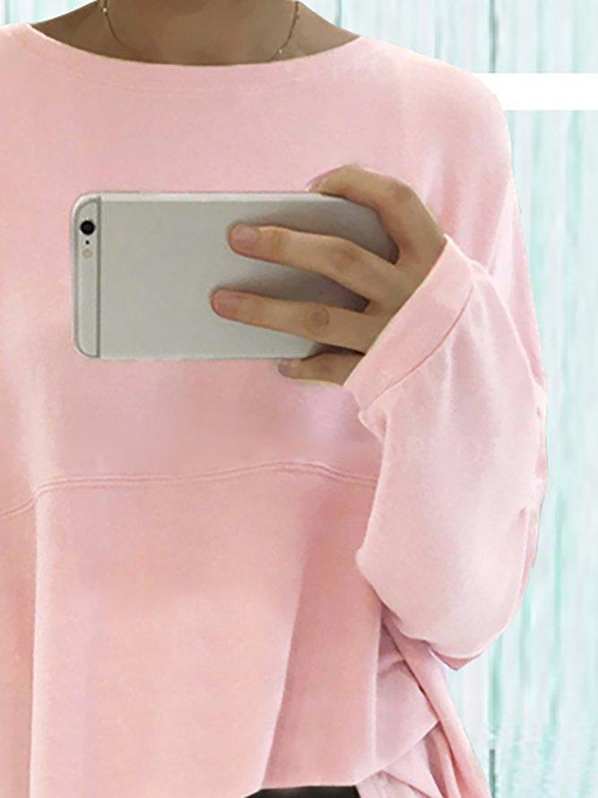 Long Sleeve Solid Elegant Paneled Round Neck Cotton Chic Shirt Blouse