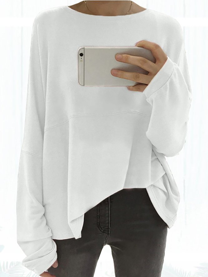 Long Sleeve Solid Elegant Paneled Round Neck Cotton Chic Shirt Blouse