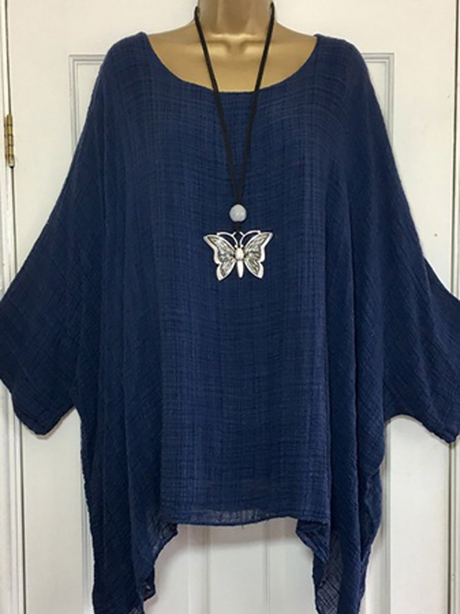 Crew Neck Printed/dyed Solid Batwing Top