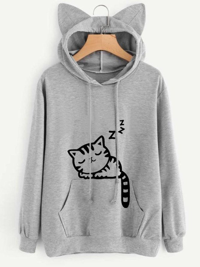 Printed/Dyed Cat Pockets Girly Hoodies