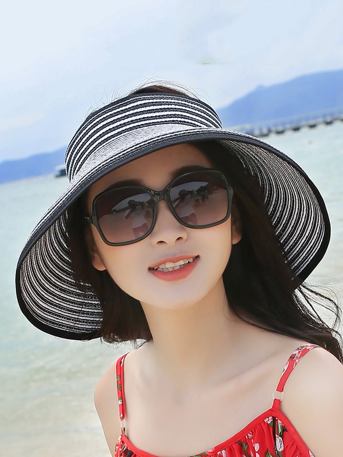 Women Foldable Bowknot Empty Top Wide Brim Beach Sun Straw Hat