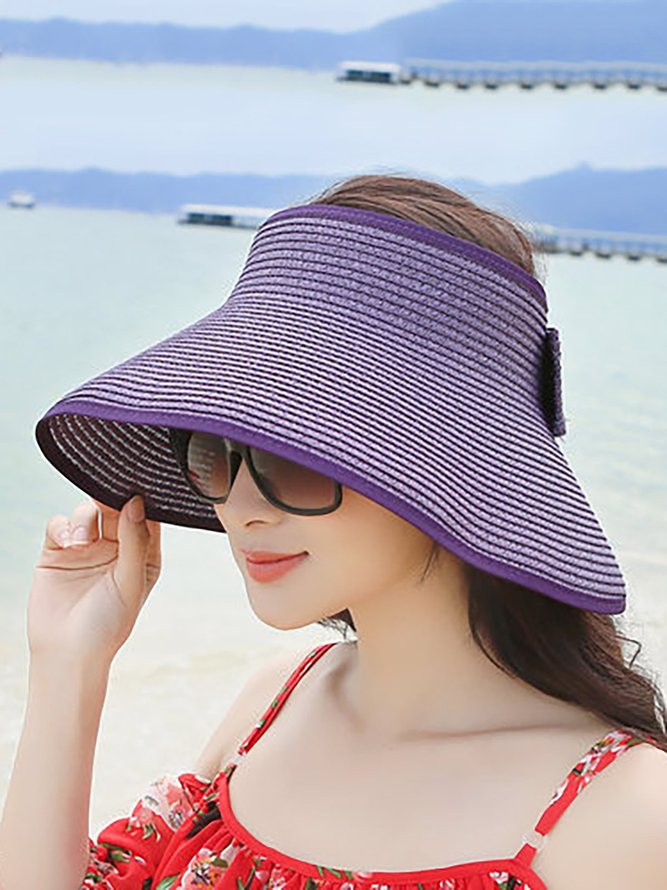 Women Foldable Bowknot Empty Top Wide Brim Beach Sun Straw Hat