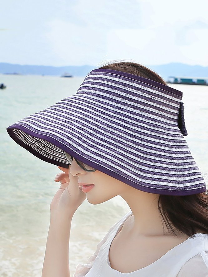 Women Foldable Bowknot Empty Top Wide Brim Beach Sun Straw Hat