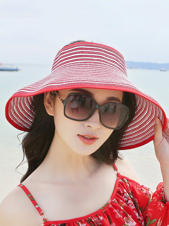 Women Foldable Bowknot Empty Top Wide Brim Beach Sun Straw Hat