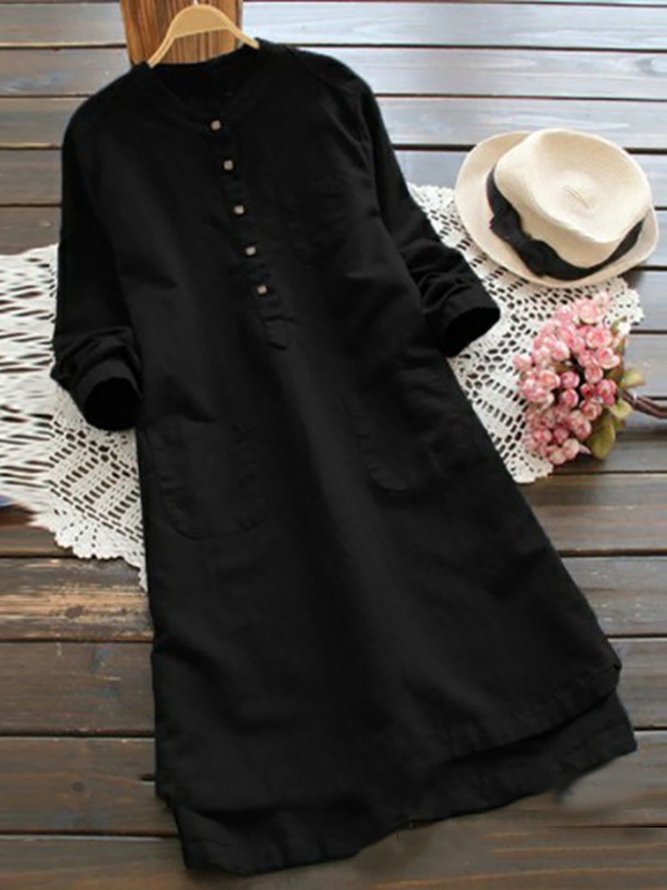 Casual Buttoned Stand Collar Dress