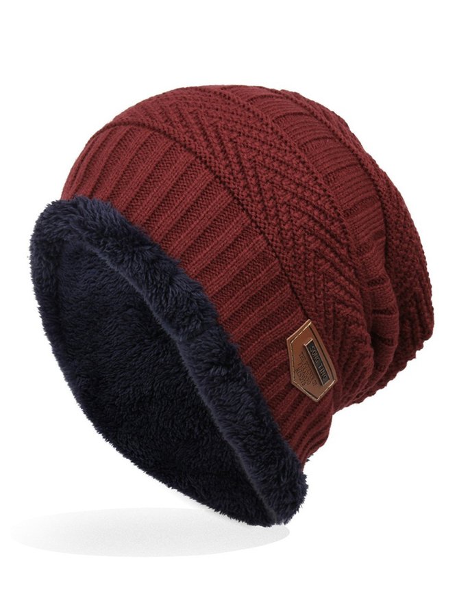 Mens Labeling Knitted Cap Velvet Wool Cap Hats