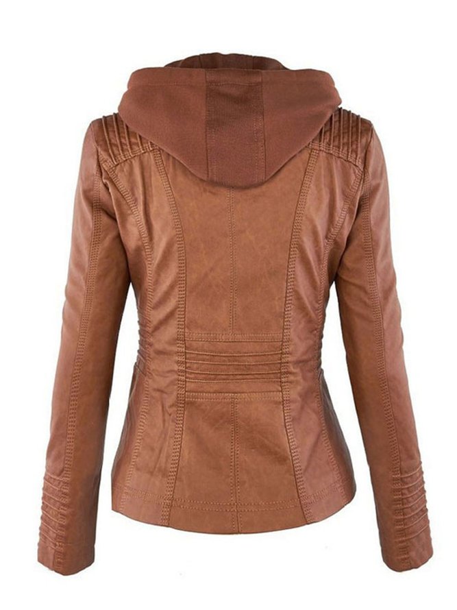 Casual Hoodie Faux Leather Coat