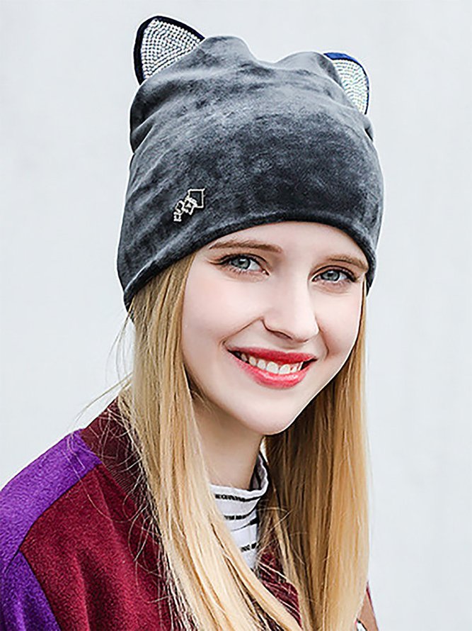 Girly Shimmer Beaded Velvet Hat With Cat Ears roselinlin