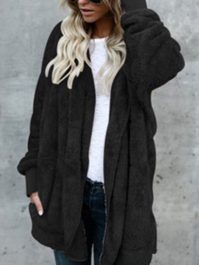Hoodie Casual Batwing Reversible Shift Fluffy Coat