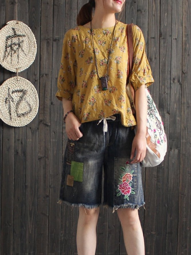 Balloon Sleeve Crew Neck Casual Cozy Top