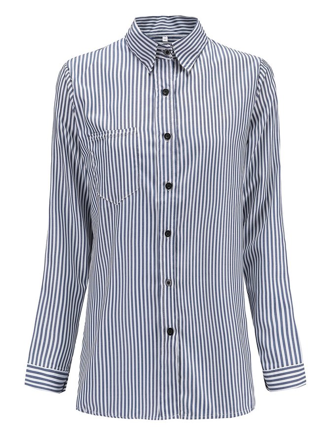 Shirt Collar Buttoned Long Sleeve Stripes Casual Shirt