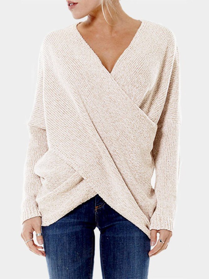V Neck Solid Casual Sweater