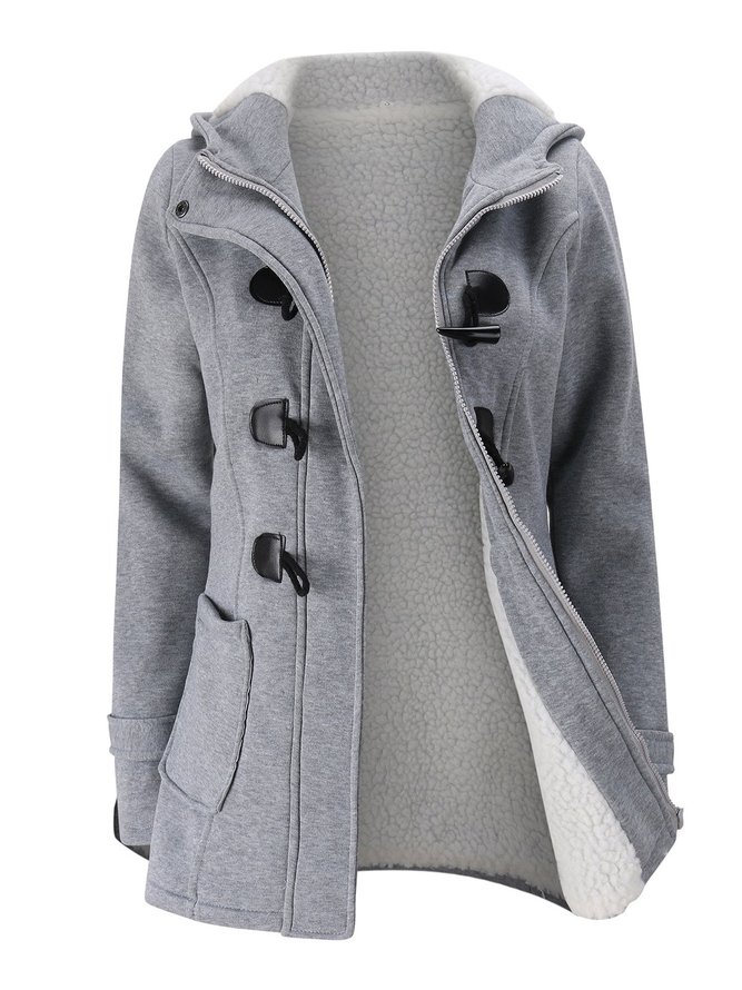 Casual Long Sleeve Solid Buttoned Zipper Pockets Coat