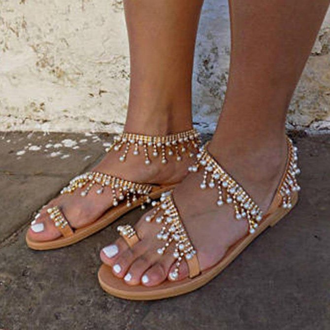 Women Imitation Pearls Sandals Casual Slip-On Sandals