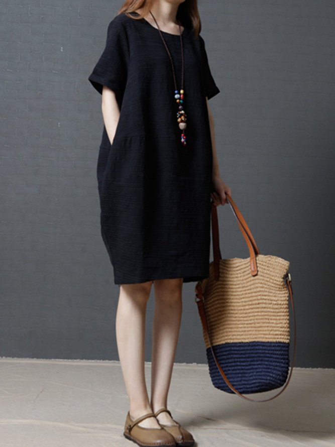 Women Cocoon Daily Casual Short Sleeve Pockets Dress