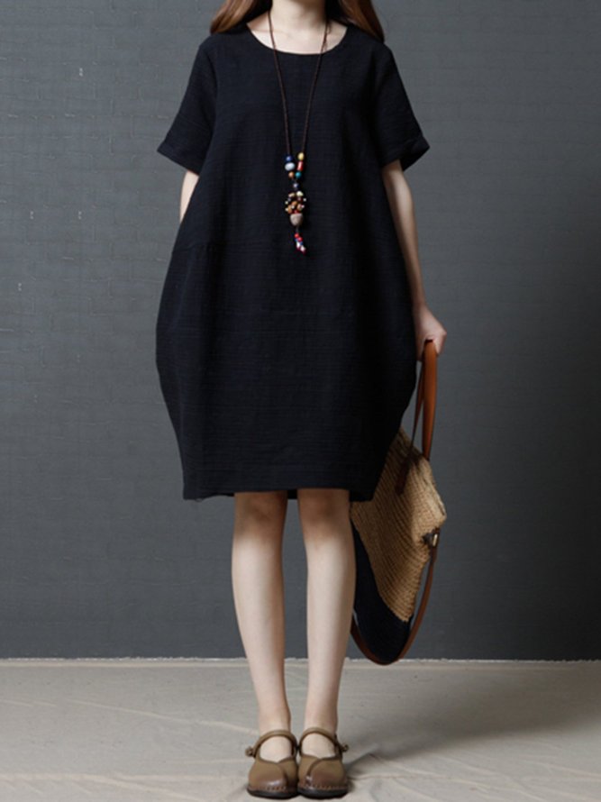 Women Cocoon Daily Casual Short Sleeve Pockets Dress