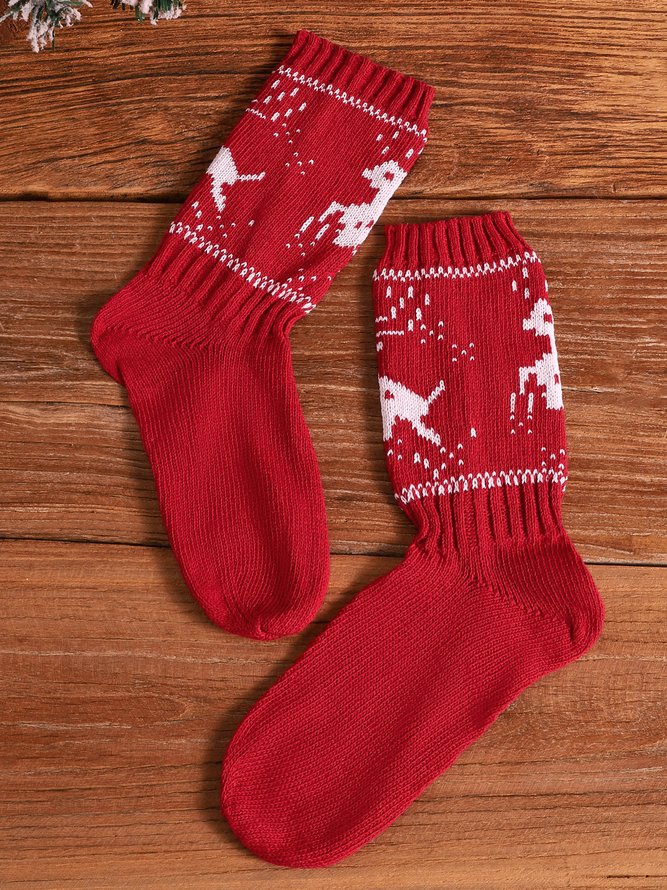 Christmas Elk Crochet Thermal Socks