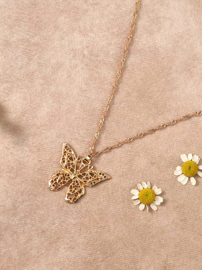 Metal 3D Hollow Butterfly Pendant Necklace Everyday Versatile Women's Jewelry