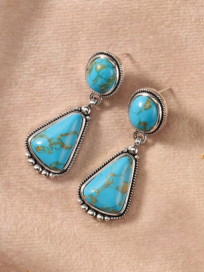 Ethnic Turquoise Geometric Drop Earrings Vintage Jewelry