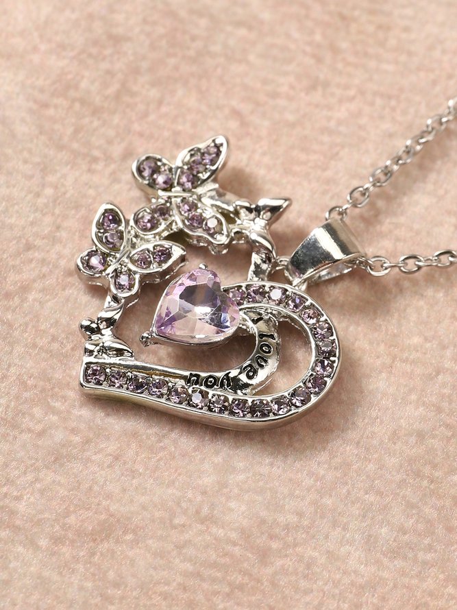 I Love You Silver Butterfly Heart Pendant Necklace Valentine's Day Mother's Day Thanksgiving Gift Jewelry
