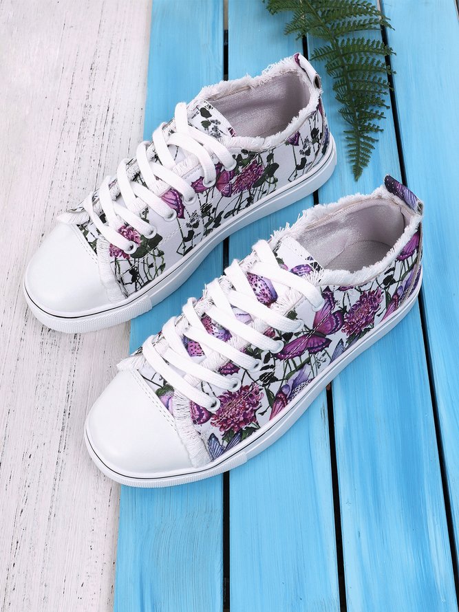 Floral Light Lace Up Canvas Sneakers