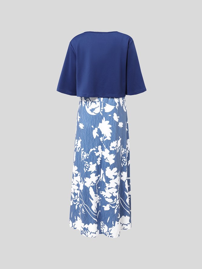 Women Casual Floral Autumn High Elasticity Daily Regular Fit Half sleeve Crew Neck Regular Two Piece Set