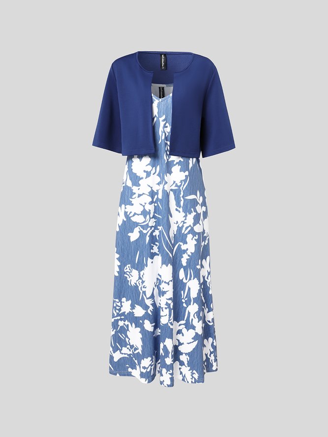 Women Casual Floral Autumn High Elasticity Daily Regular Fit Half sleeve Crew Neck Regular Two Piece Set
